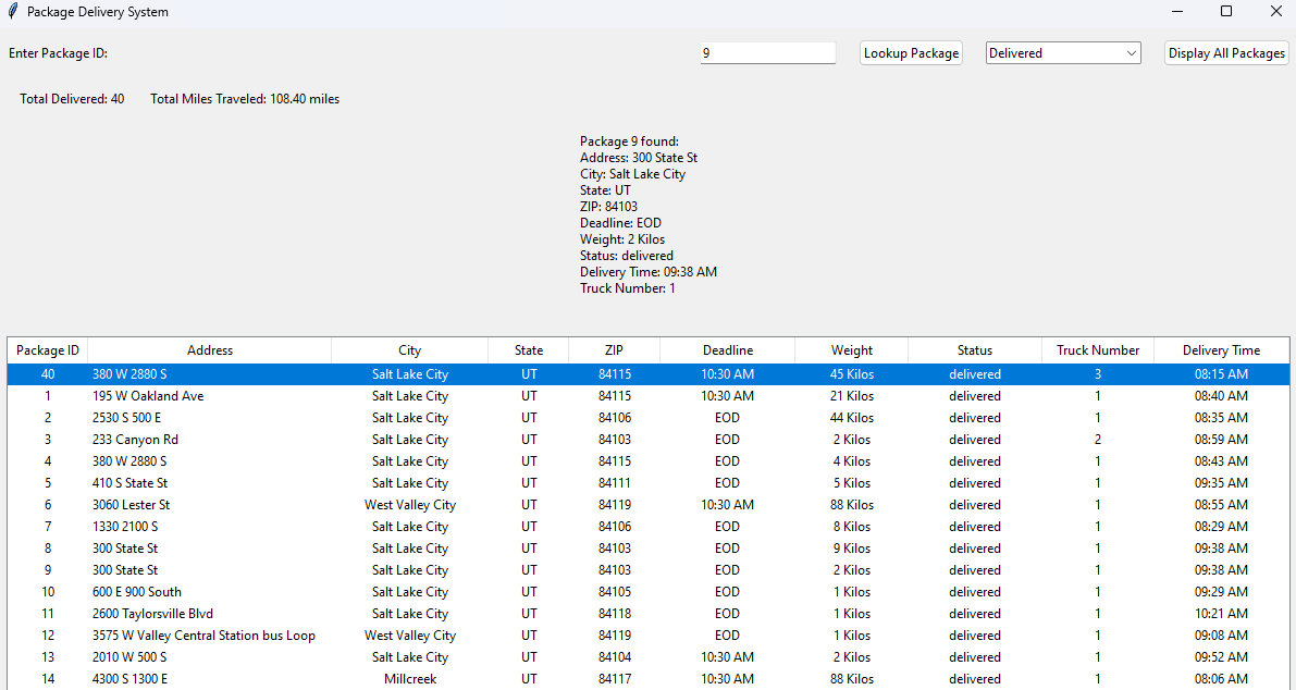 Package Delivery System Screenshot 1